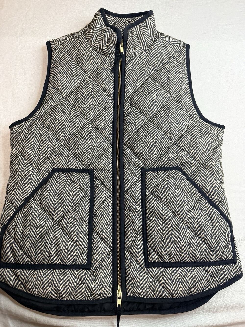 J.Crew Quilted Puffer Vest Women’s Small Herringbone Full Zip Preppy